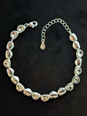 925 Solid Sterling Silver Beaded Bangle Bracelet Pebbles Minimalist